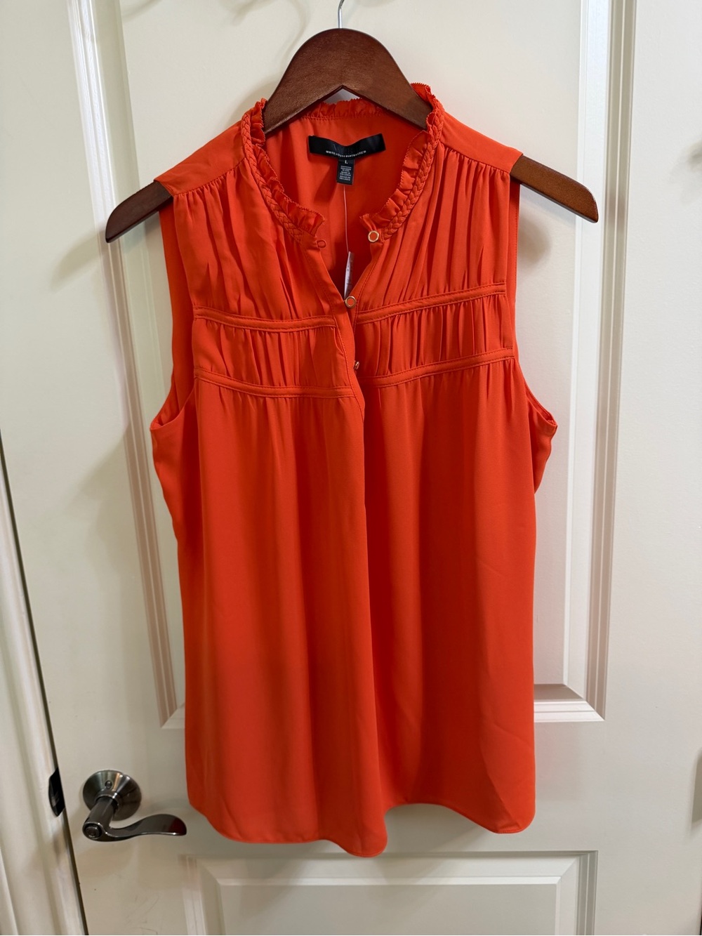 White House Black Market Sleeveless Ruffle-Trim Blouse - Orange